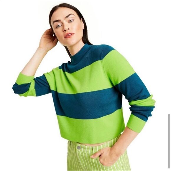 Victor Glemaud x Target Striped Mock Turtleneck Blue/Green Pullover Sweater - Picture 1 of 5